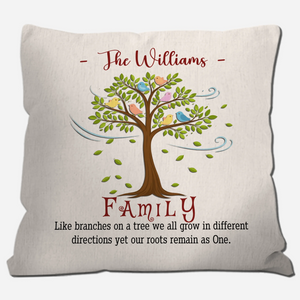 Throw Pillow With Personalized Family Name – Like Branches On A Tree Gift