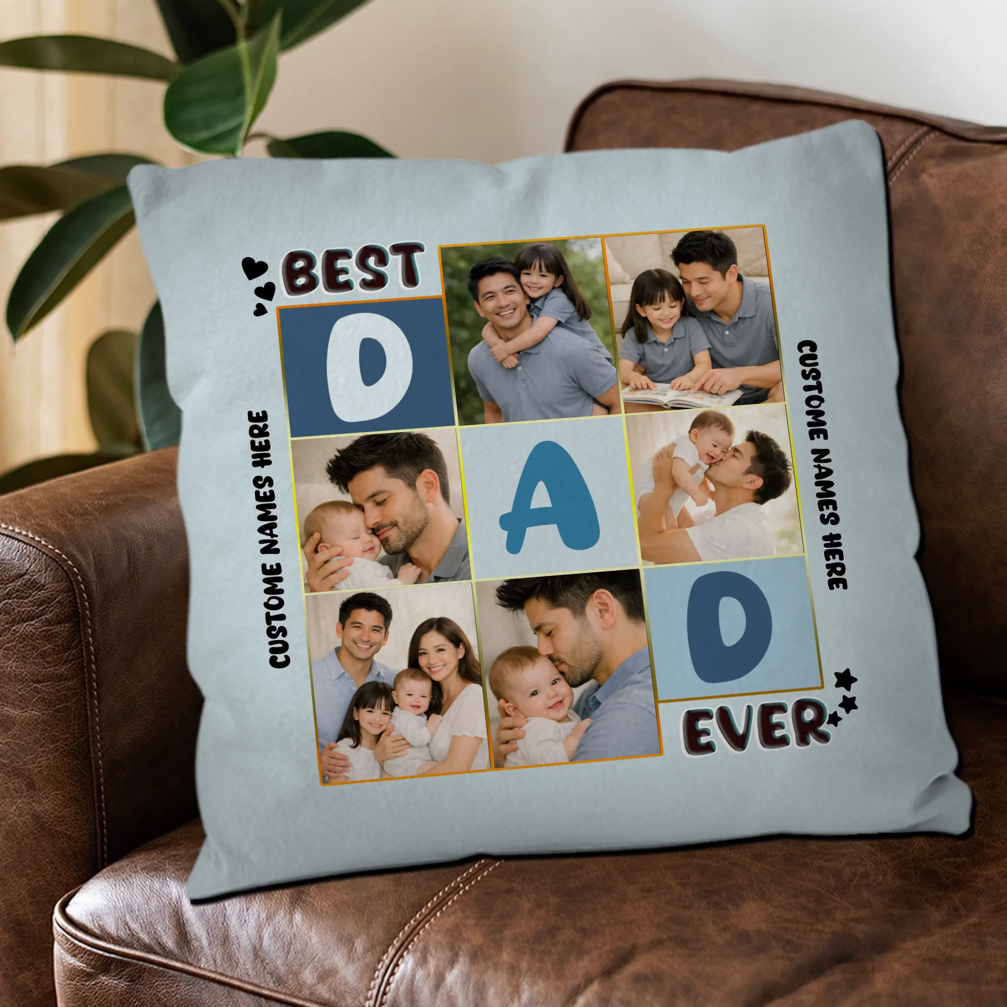 Personalized Best Dad Ever Pillow – Custom Name and Photo For Dad Gift
