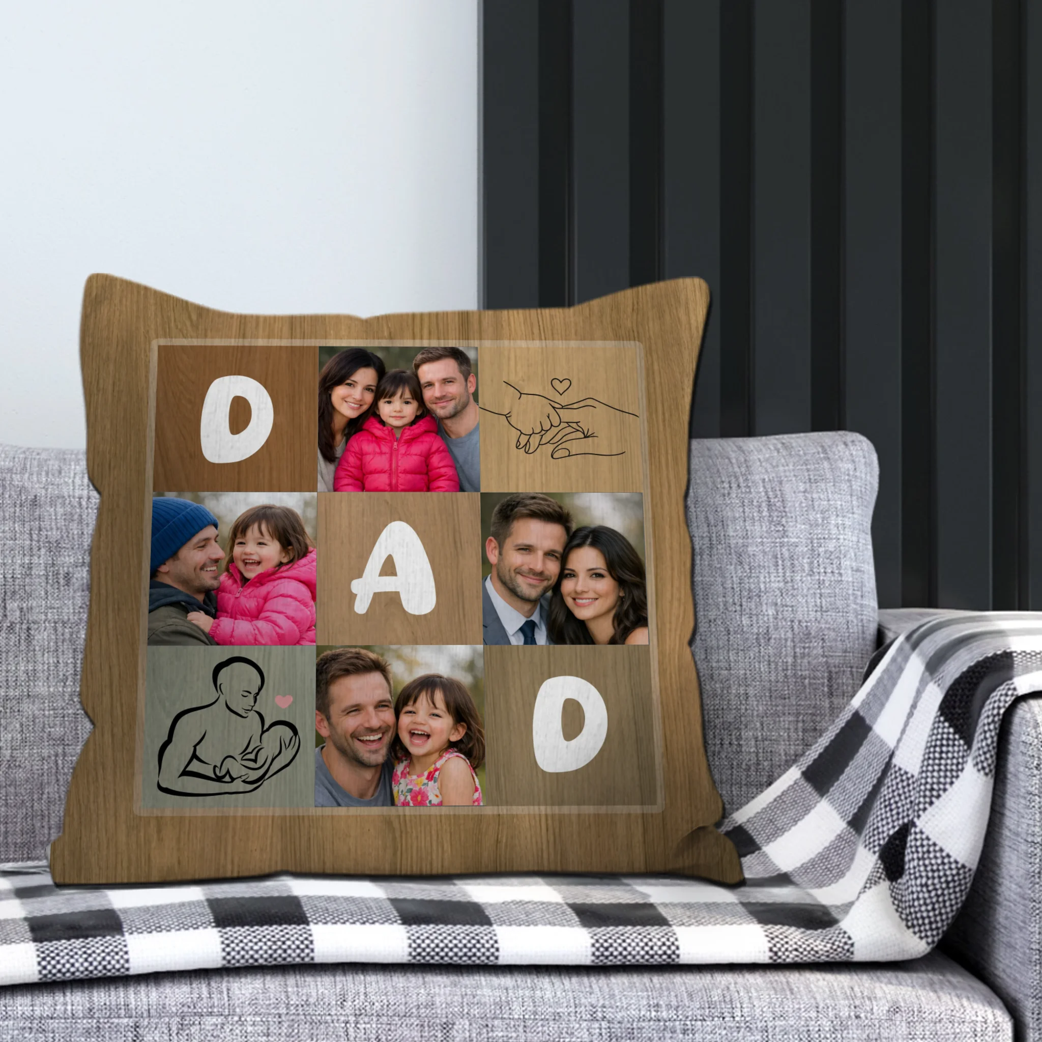 Customized Wooden Grain DAD Photo Pillow – Daddy Special Present