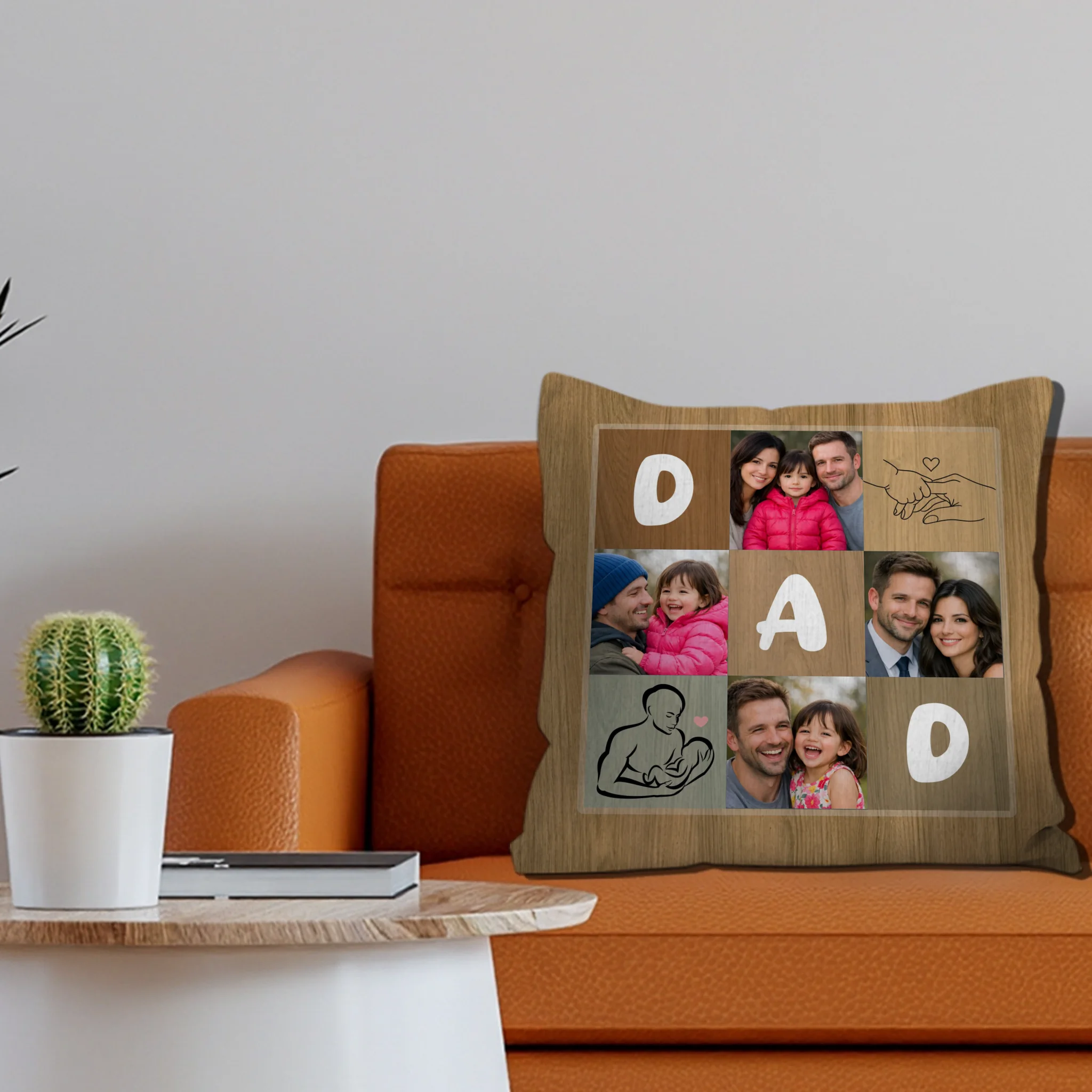 Customized Wooden Grain DAD Photo Pillow – Daddy Special Present