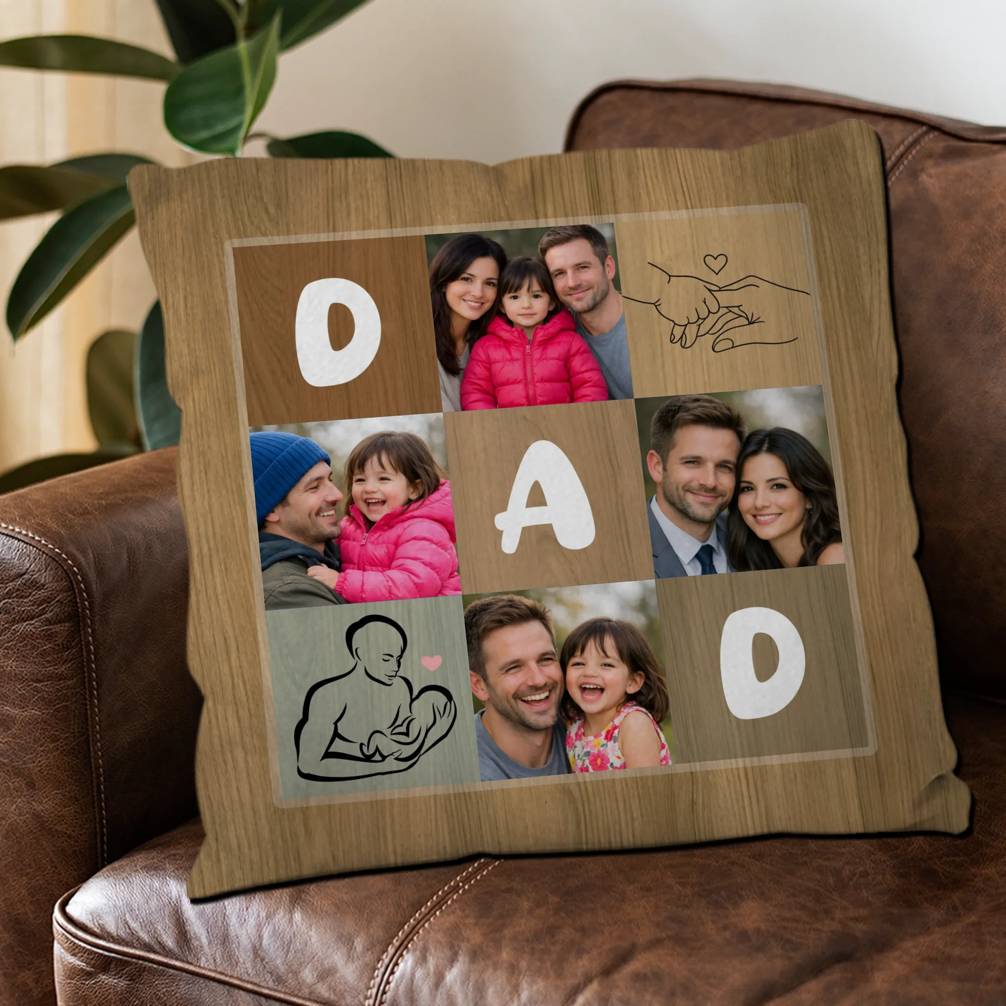 Customized Wooden Grain DAD Photo Pillow – Daddy Special Present