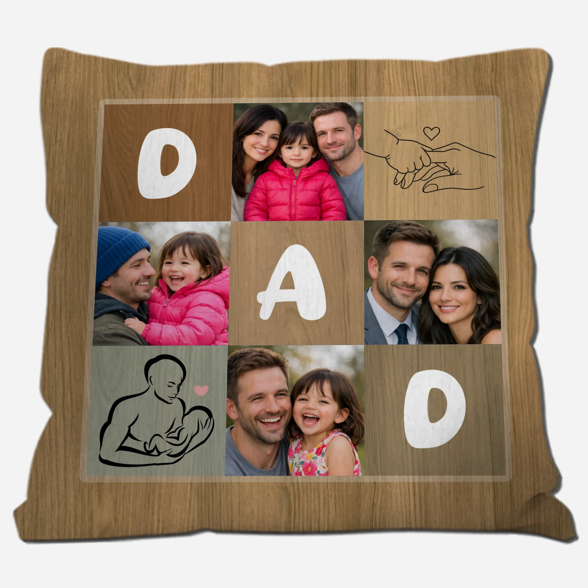 Customized Wooden Grain DAD Photo Pillow – Daddy Special Present