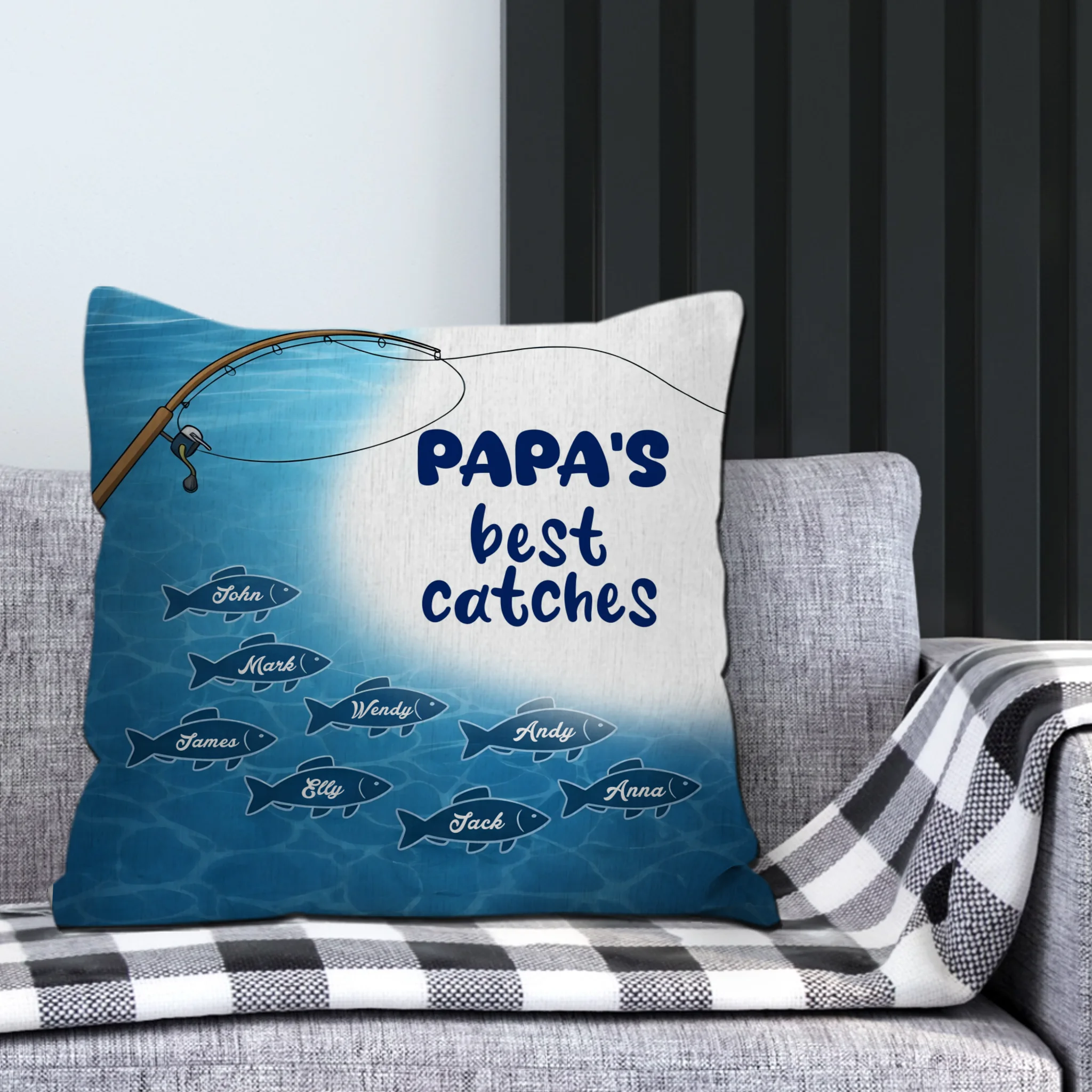 Unique Fishing Throw Pillow – Ocean Fish School Gift for Father