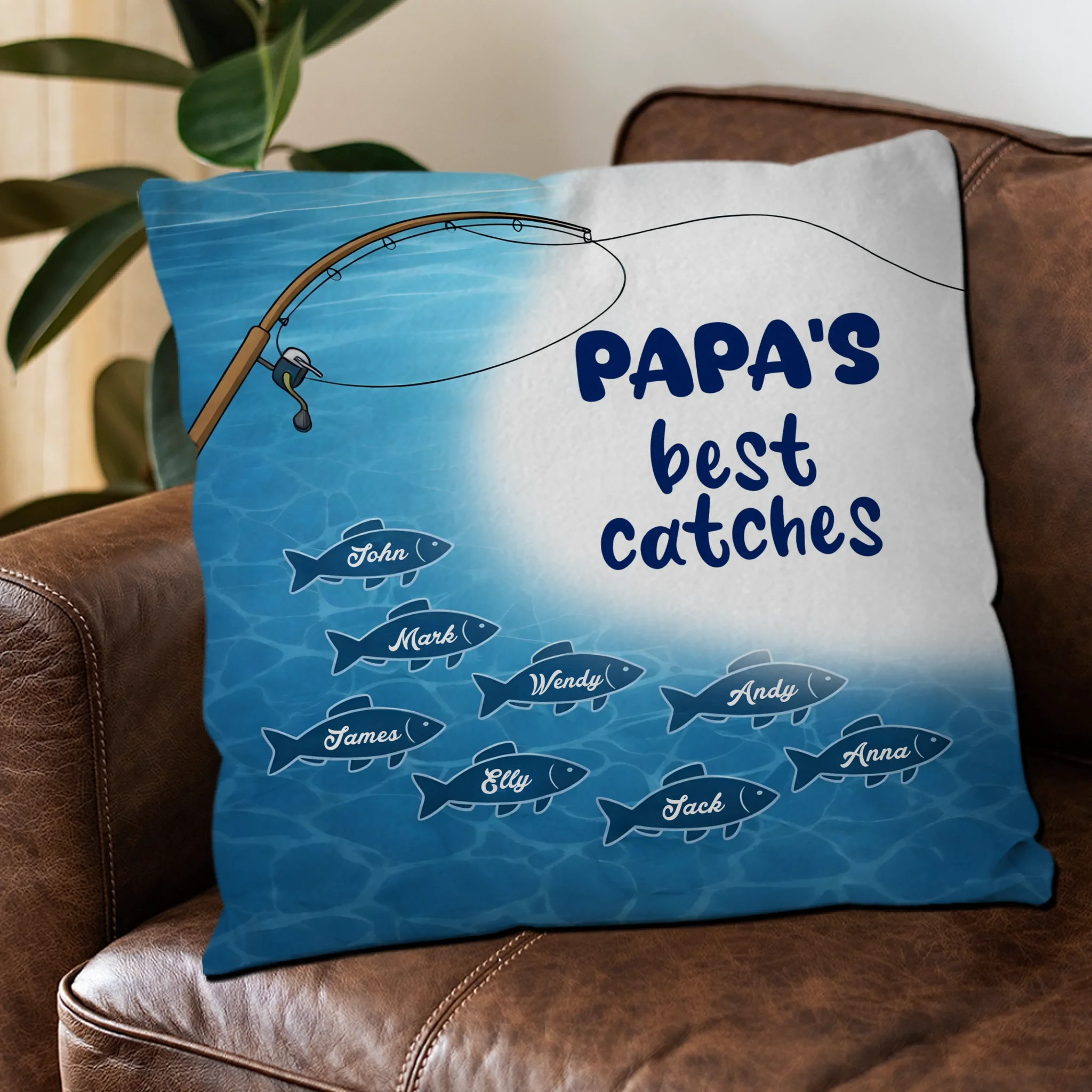 Unique Fishing Throw Pillow – Ocean Fish School Gift for Father