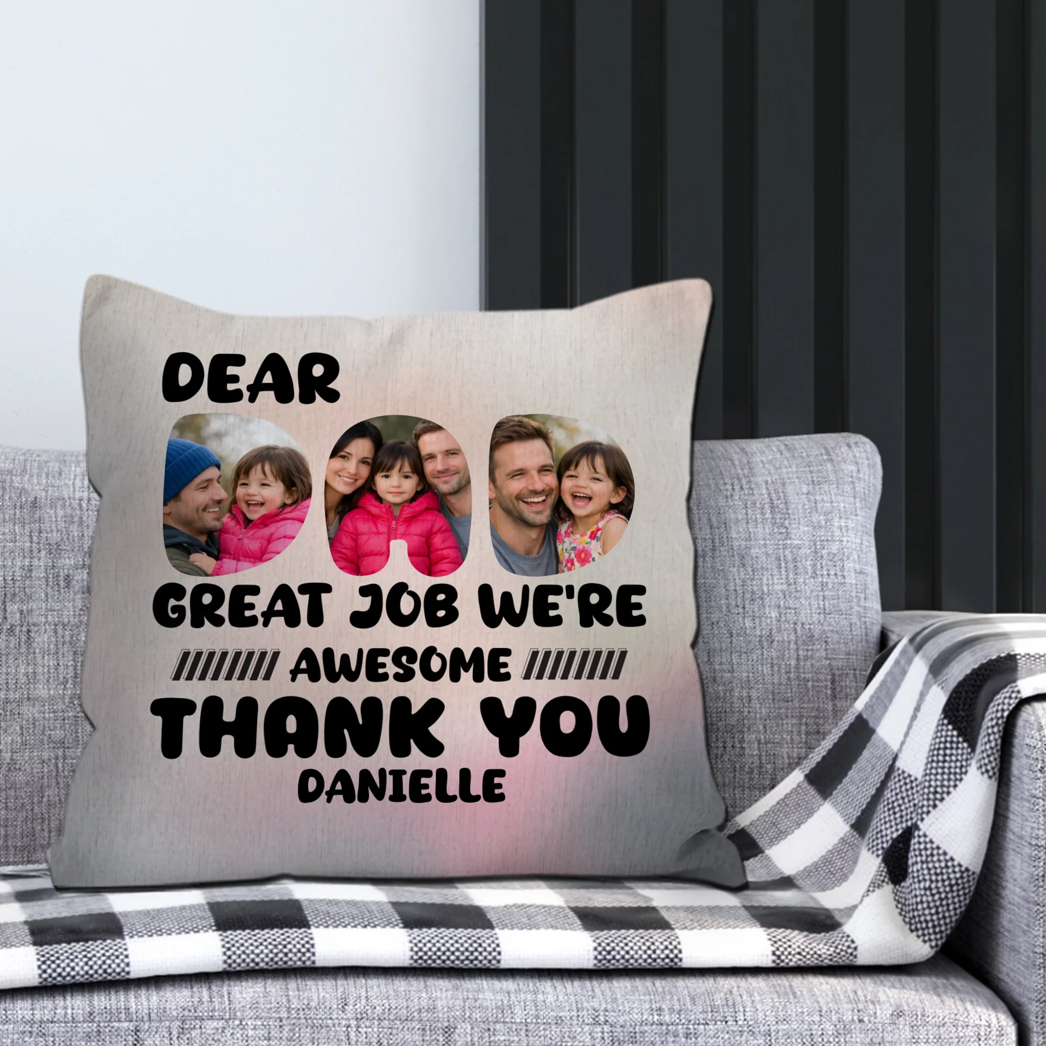 Dear Dad Great Job We're Awesome Pillow – Custom Name Photo Gift