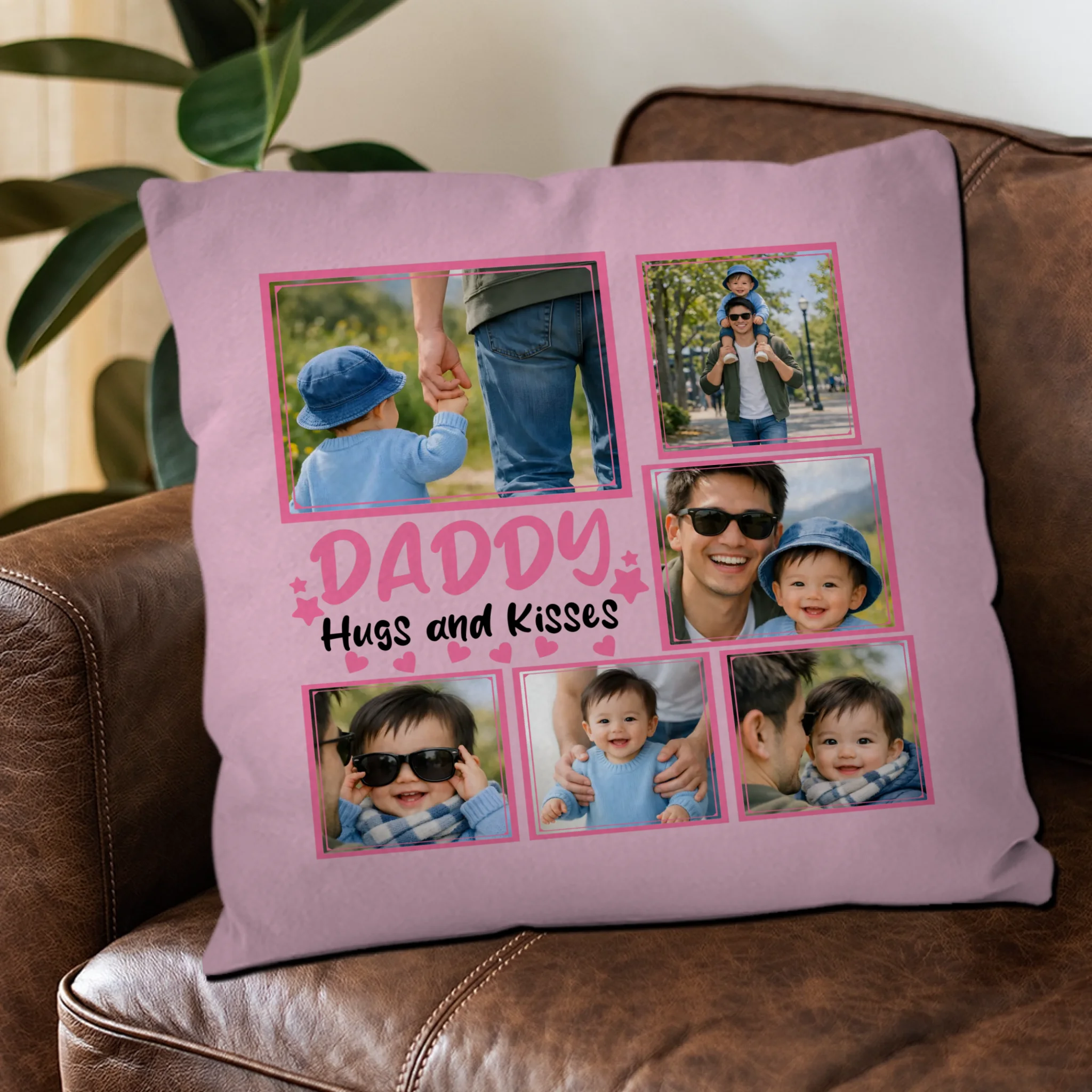 Personalized Throw Pillow For Dad – Daddy Hugs and Kisses Gift