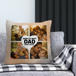 Bespoke Heart Photo Throw Pillow – World's Best Dad Name