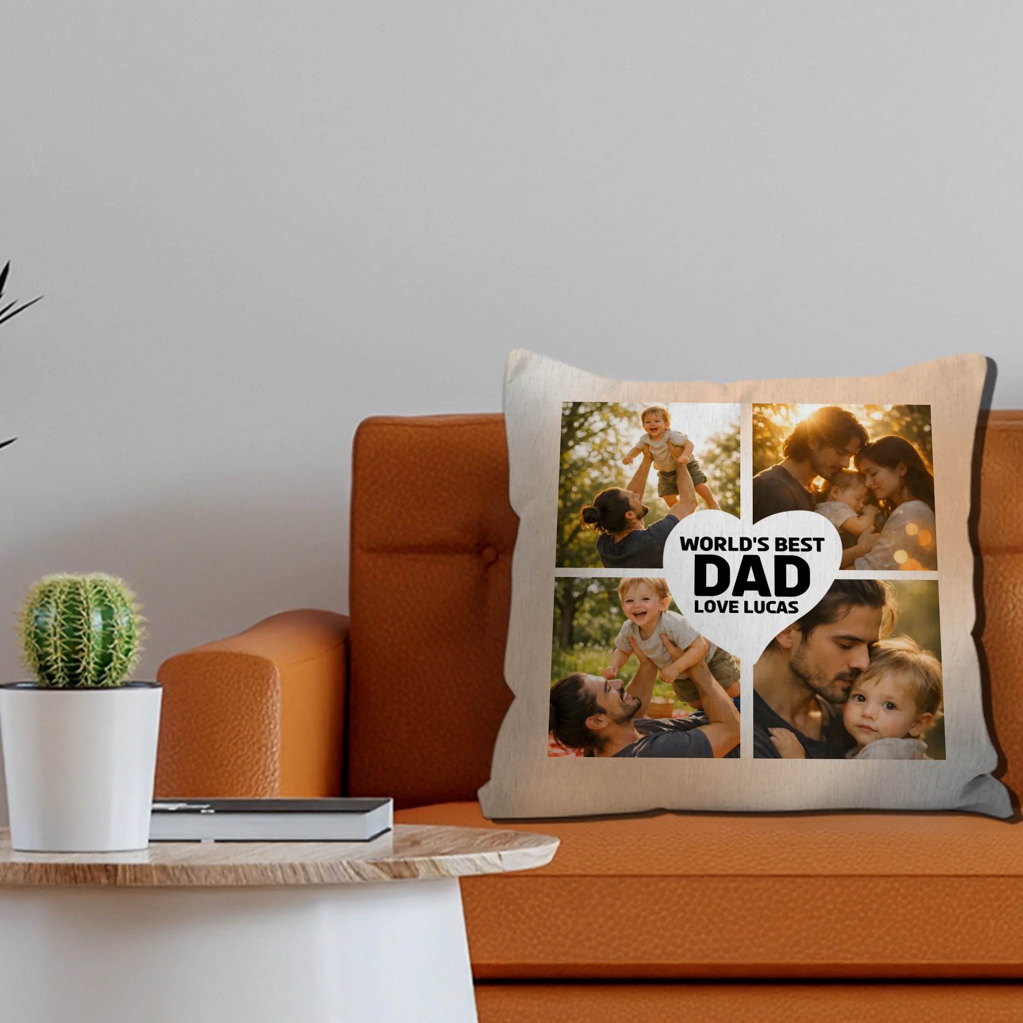 Bespoke Heart Photo Throw Pillow – World's Best Dad Name