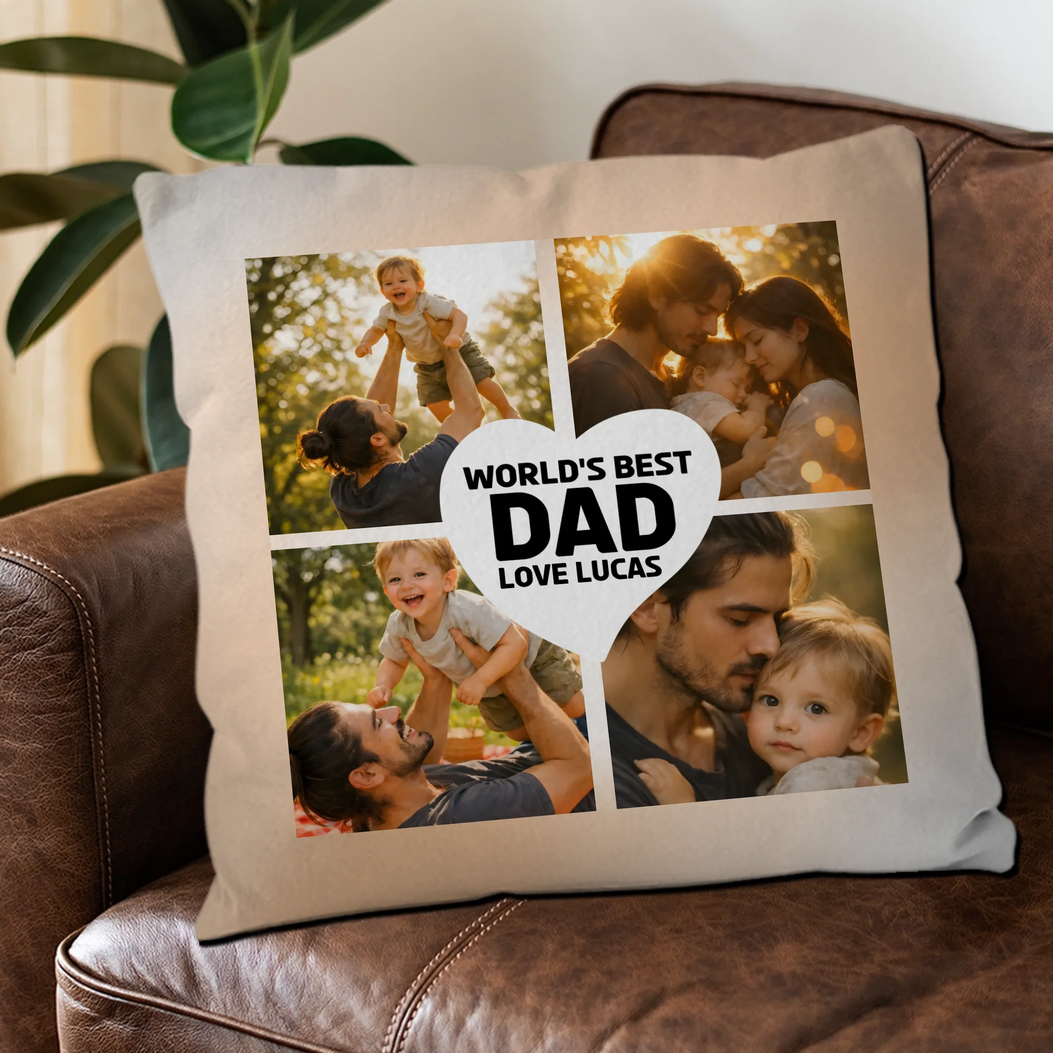 Bespoke Heart Photo Throw Pillow – World's Best Dad Name