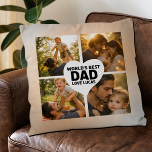 Bespoke Heart Photo Throw Pillow – World's Best Dad Name