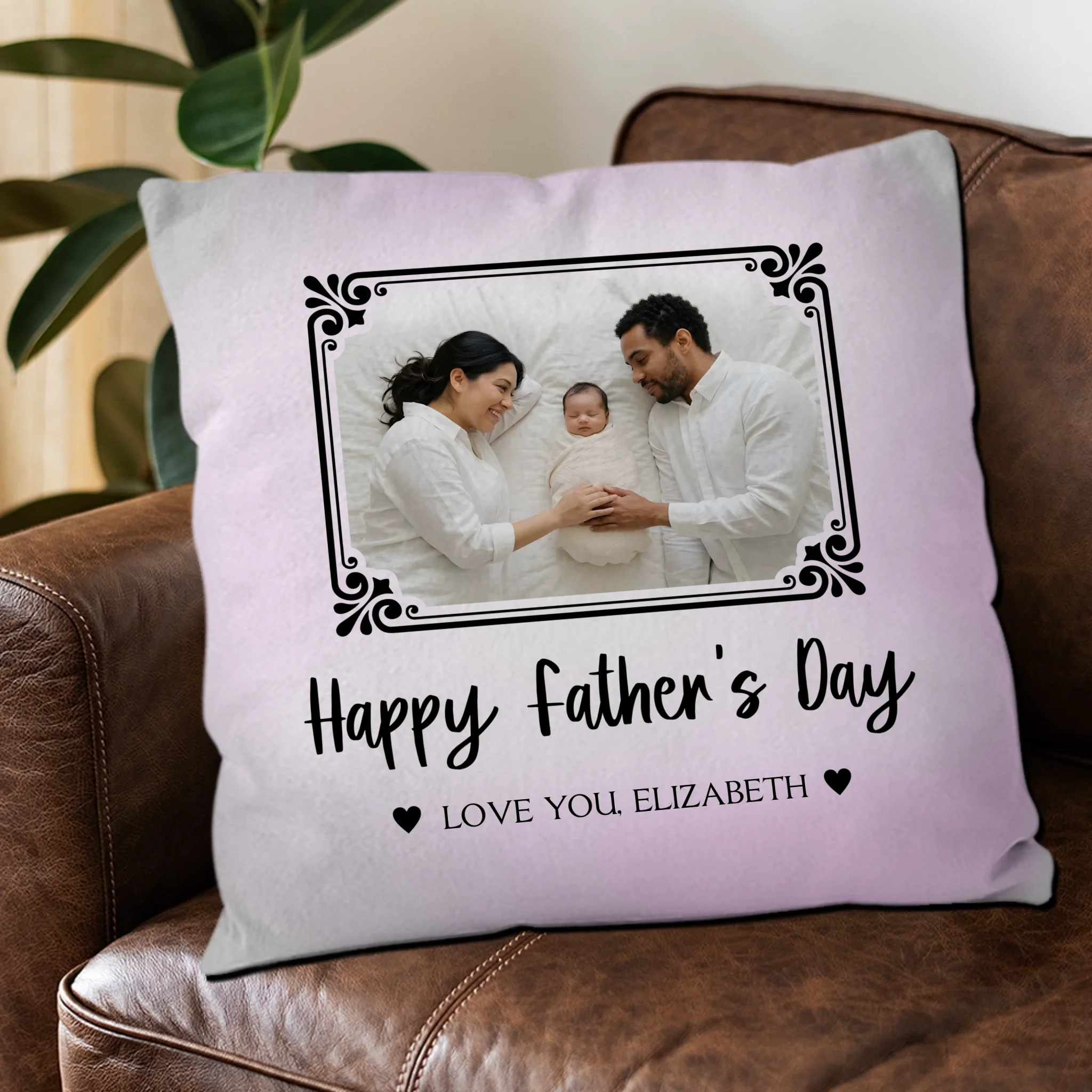 Happy Father's Day Custom Throw Pillow – Vintage Frame Photo