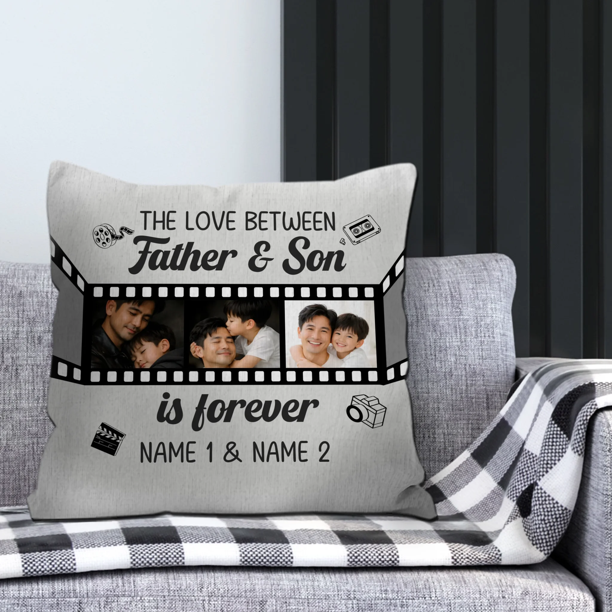 Vintage Camera Theme Pillow – Love Between Father Son Bespoke Name
