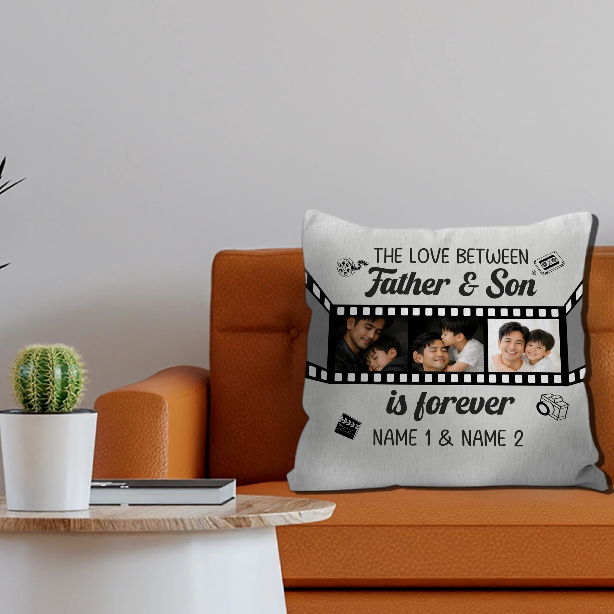 Vintage Camera Theme Pillow – Love Between Father Son Bespoke Name