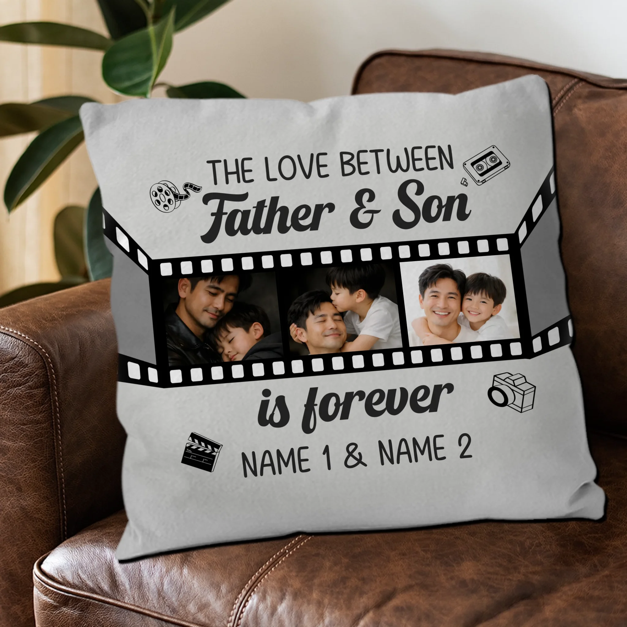 Vintage Camera Theme Pillow – Love Between Father Son Bespoke Name