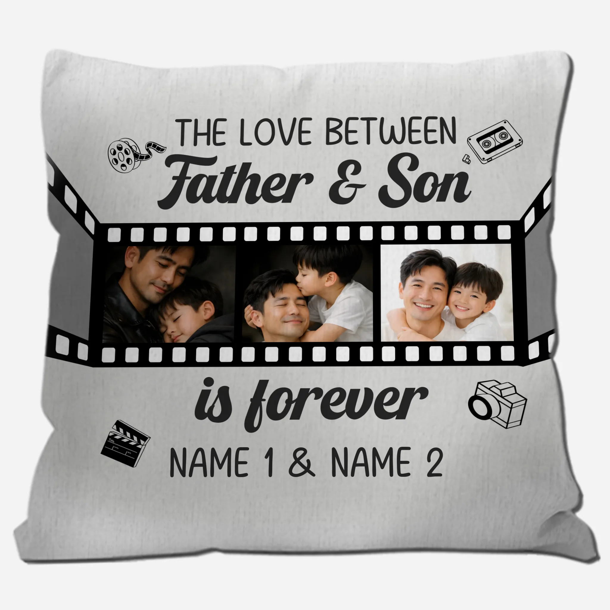 Vintage Camera Theme Pillow – Love Between Father Son Bespoke Name