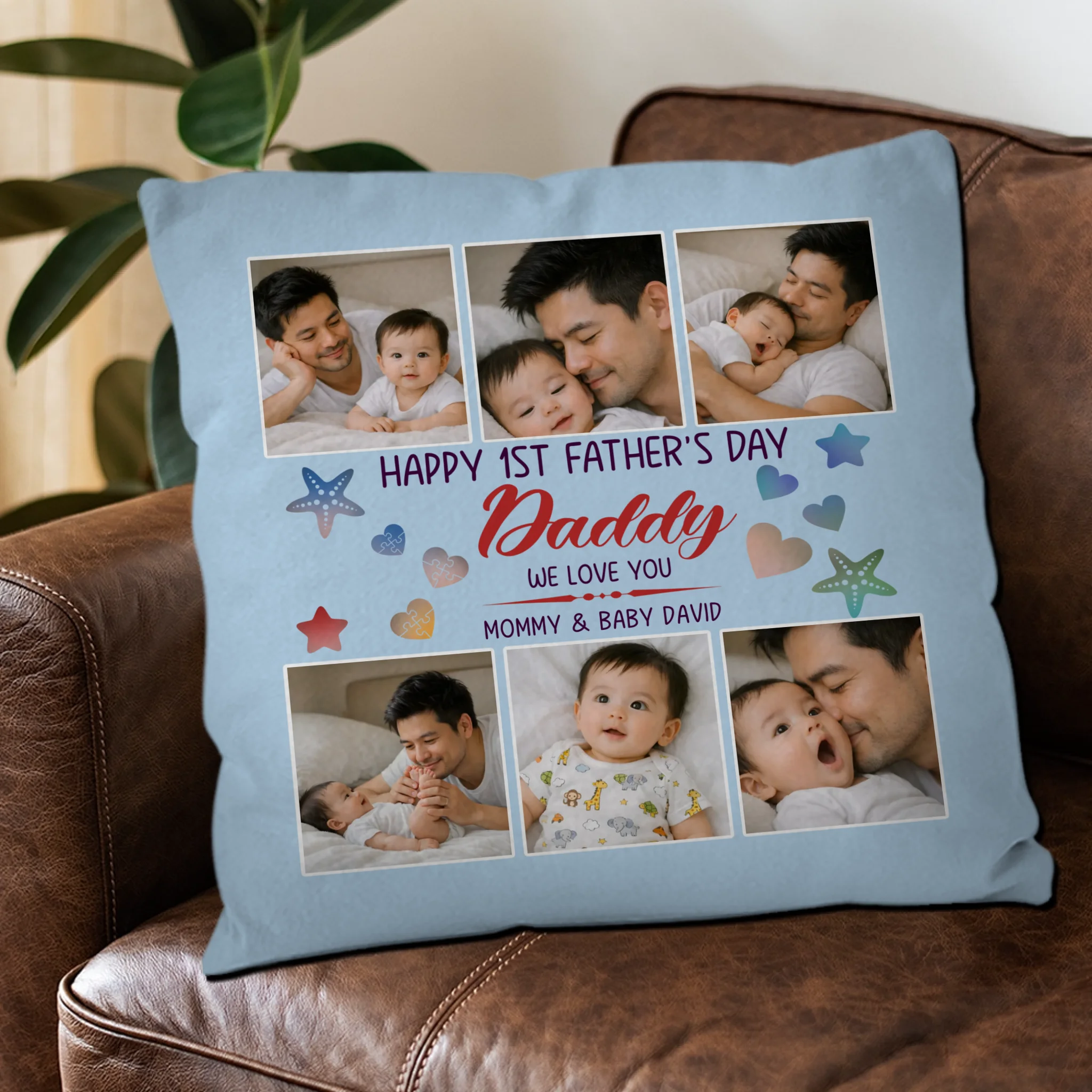 Happy 1st Father's Day – Photo Personalized Throw Pillow Gift For Daddy