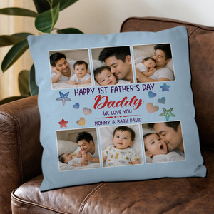 Happy 1st Father's Day – Photo Personalized Throw Pillow Gift For Daddy
