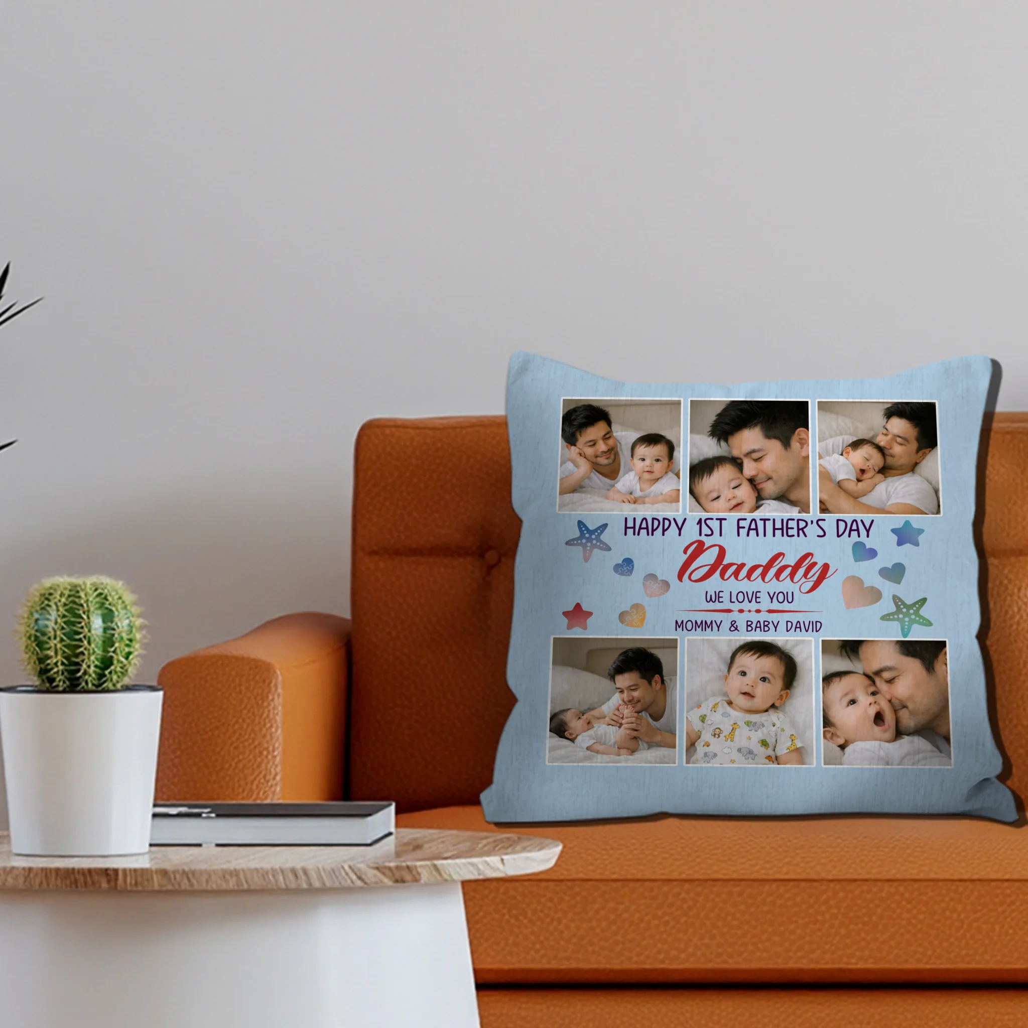 Happy 1st Father's Day – Photo Personalized Throw Pillow Gift For Daddy