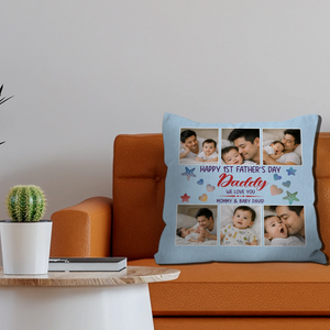 Happy 1st Father's Day – Photo Personalized Throw Pillow Gift For Daddy