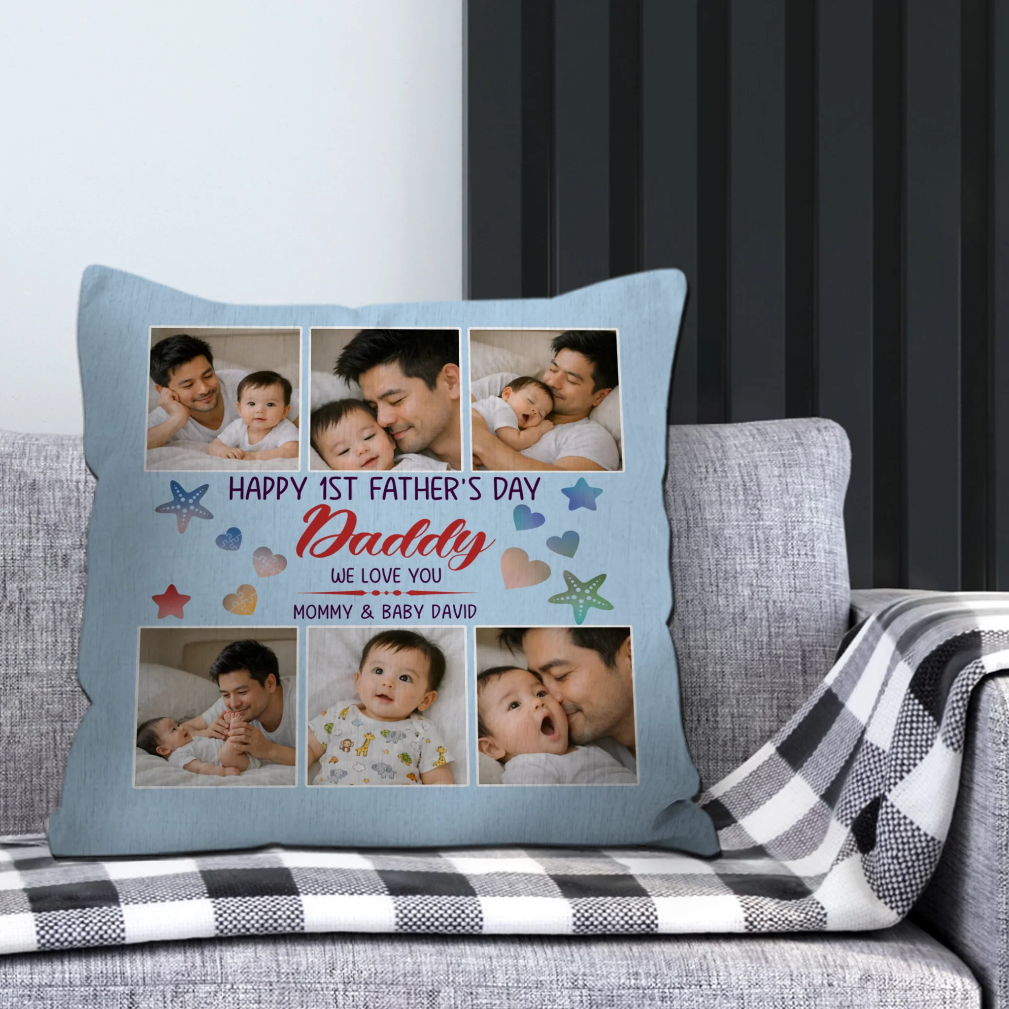 Happy 1st Father's Day – Photo Personalized Throw Pillow Gift For Daddy
