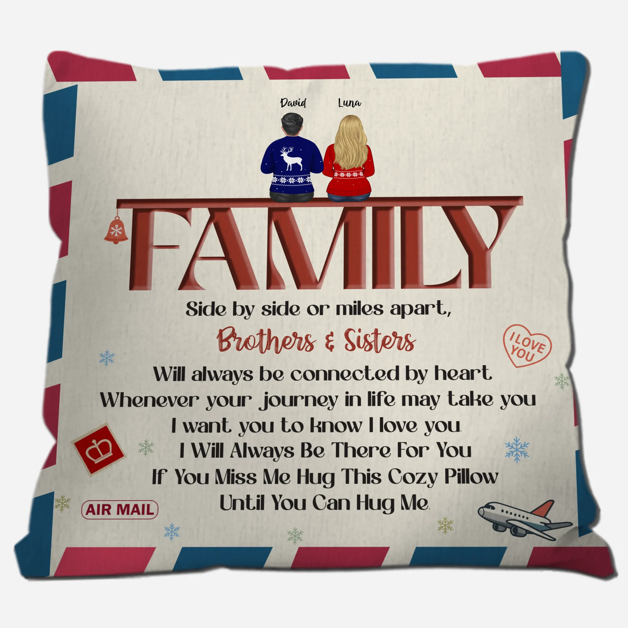 Customized Vintage Airmail Envelope Pillow – Side By Side Or Miles Apart