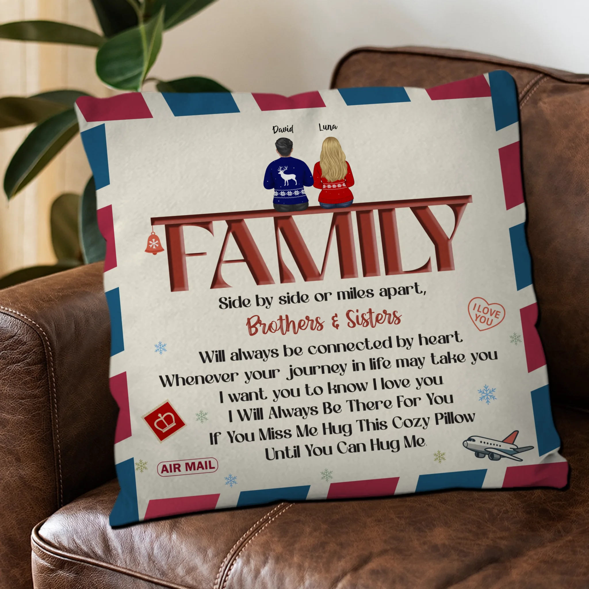 Customized Vintage Airmail Envelope Pillow – Side By Side Or Miles Apart
