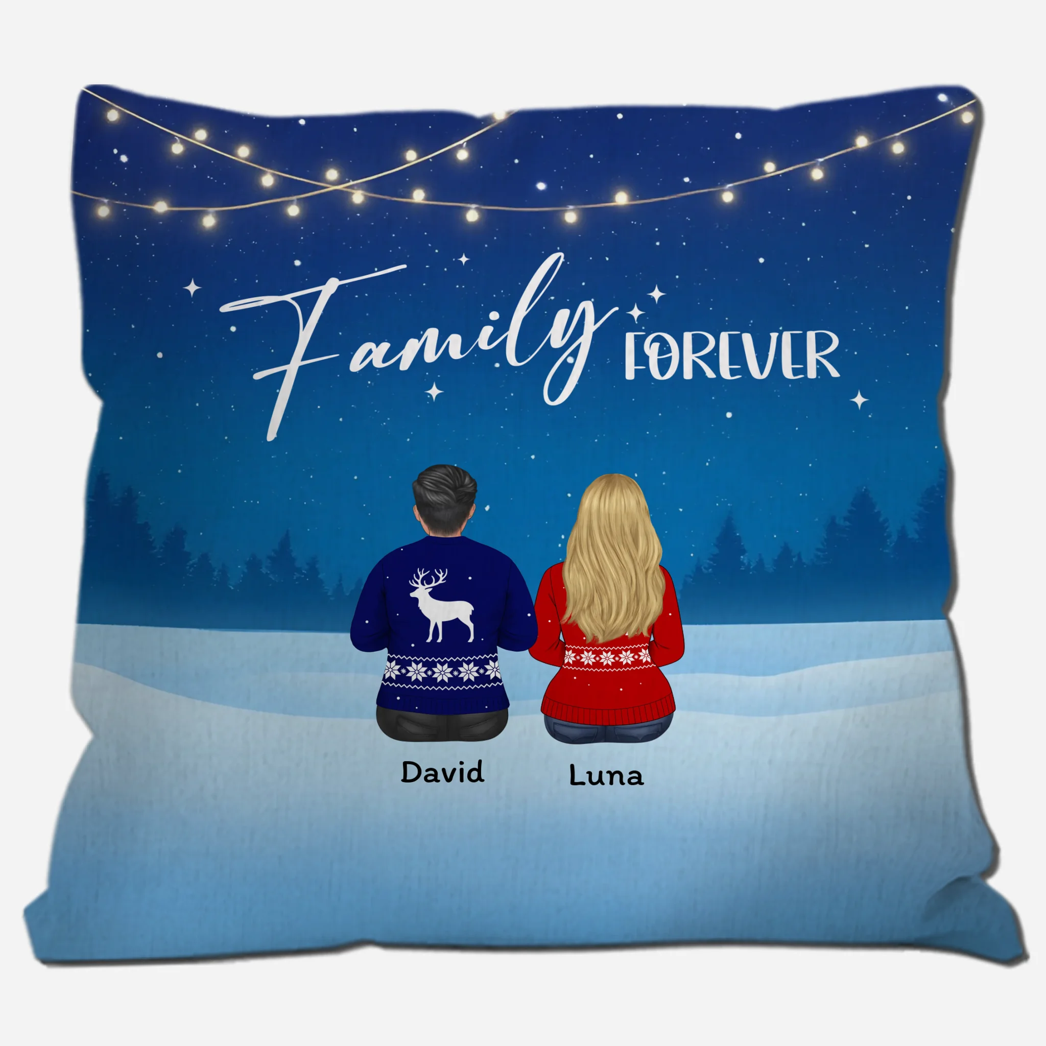 Family Forever Winter Night Throw Pillow – Personalized Special Gift
