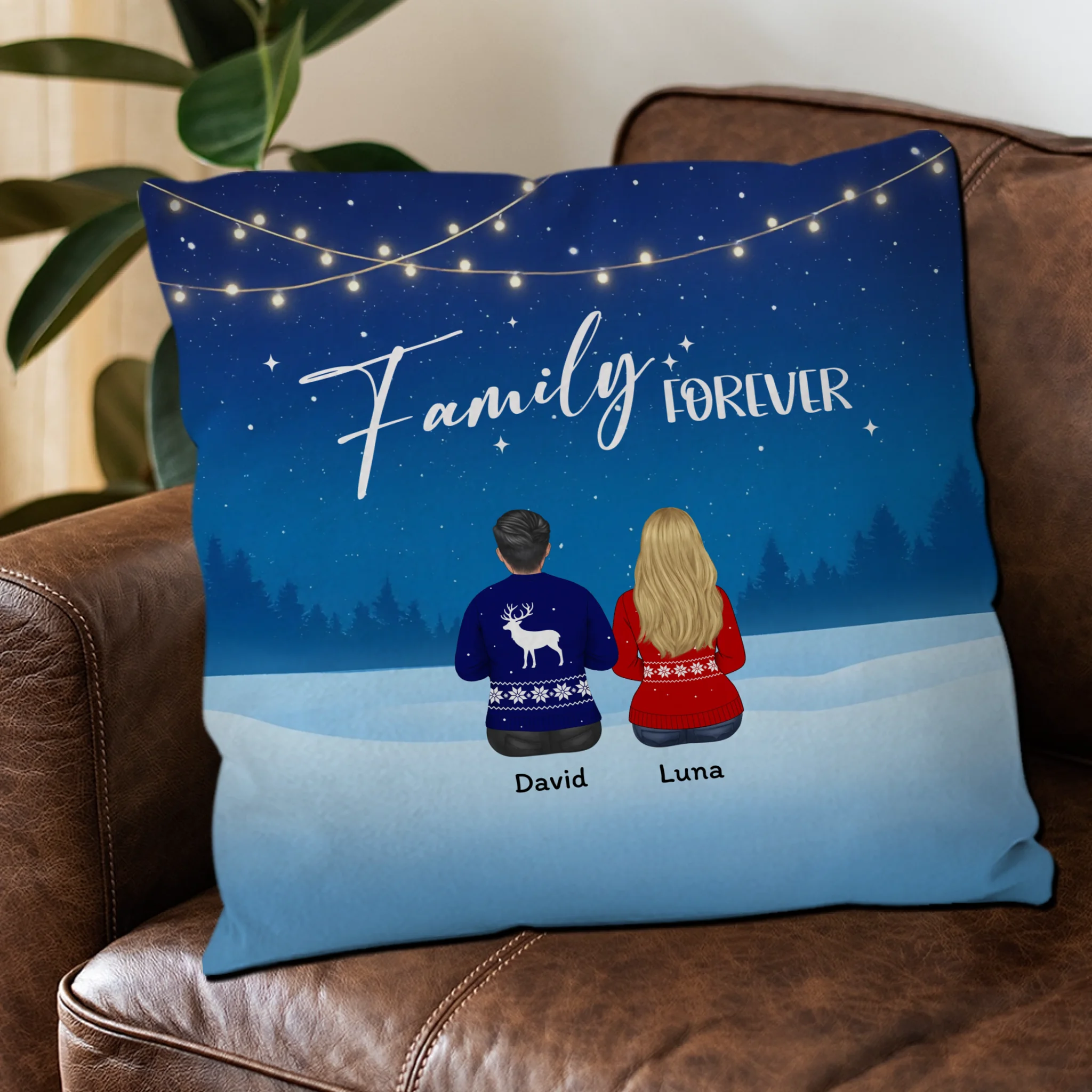 Family Forever Winter Night Throw Pillow – Personalized Special Gift
