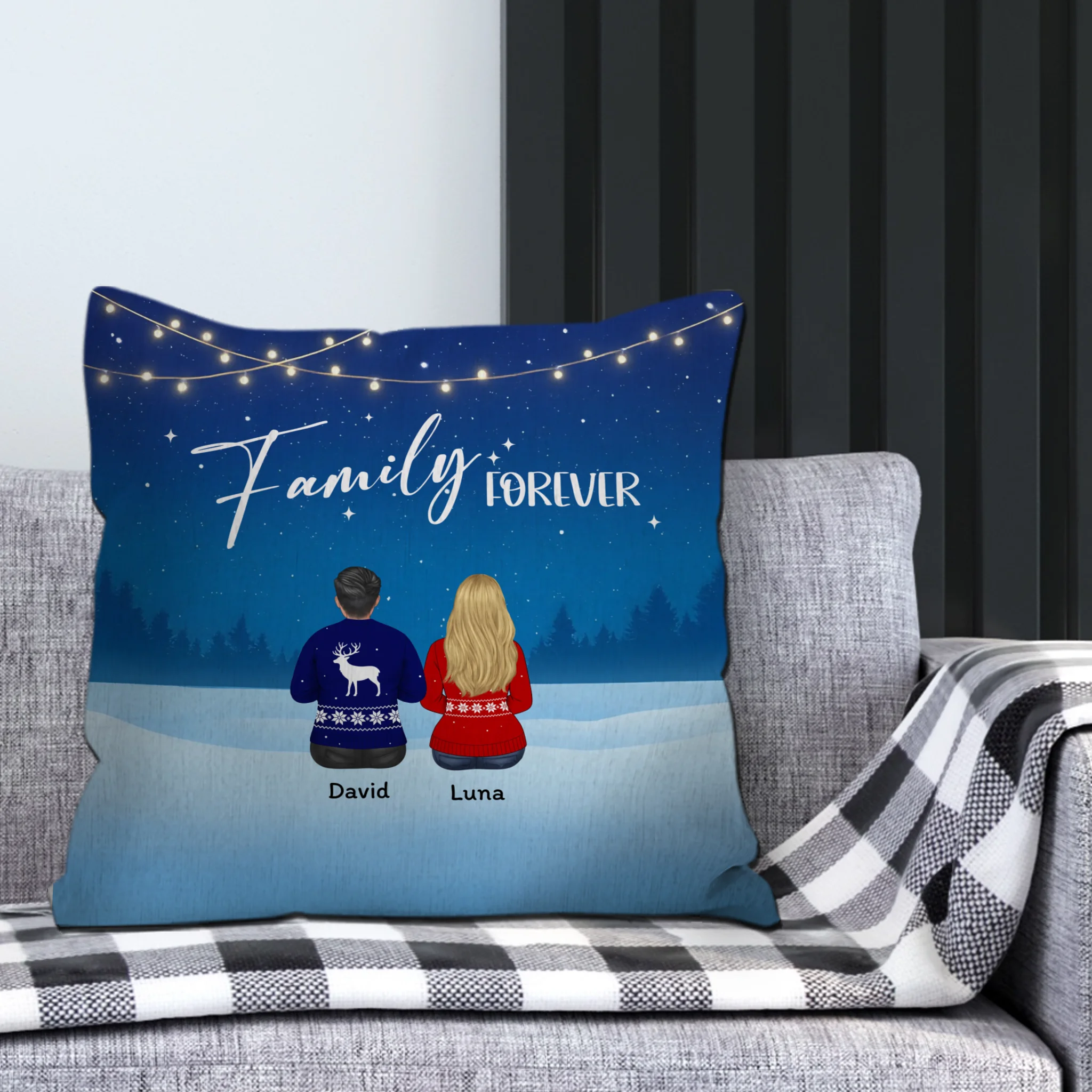 Family Forever Winter Night Throw Pillow – Personalized Special Gift