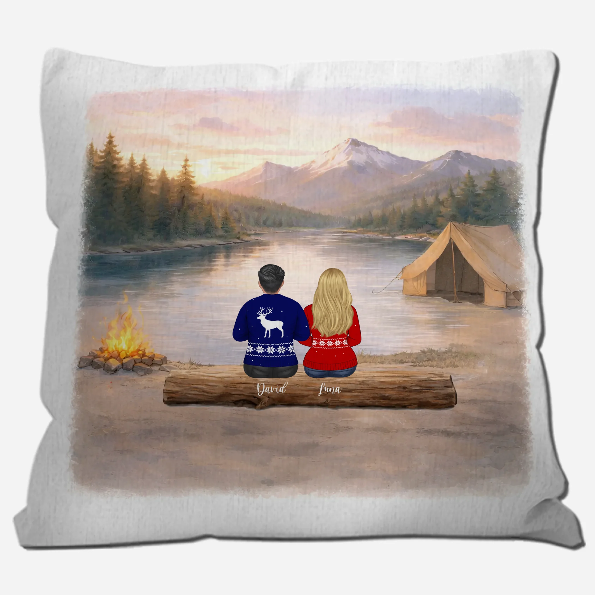 Family Camping Throw Pillow Custom Name – Personalized Keepsake Gift