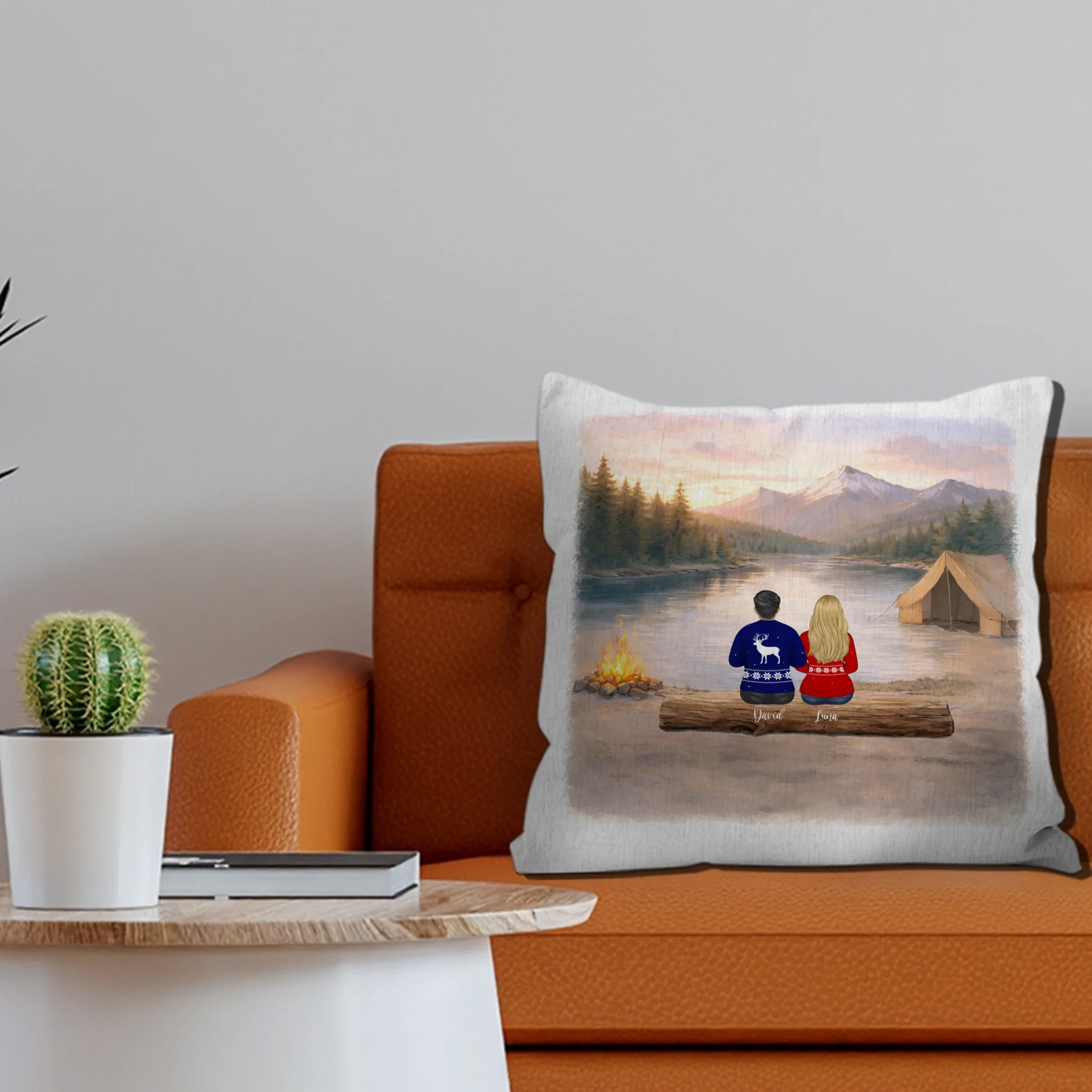 Family Camping Throw Pillow Custom Name – Personalized Keepsake Gift