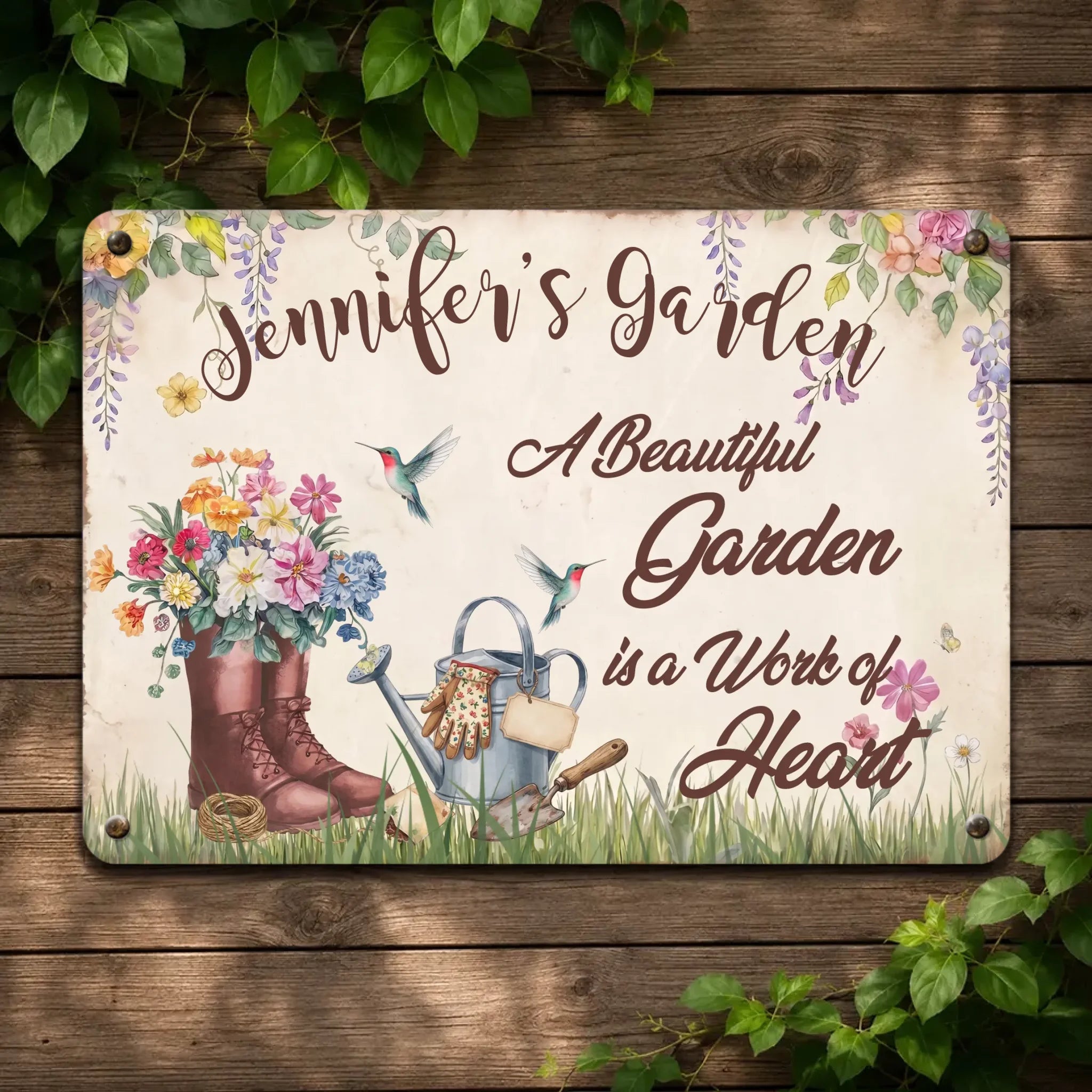Personalized Garden Metal Sign – Vintage Flower Plaque Gift