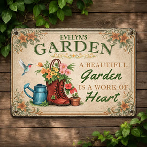 Unique Personalized Metal Signs – Garden Red Boots Hummingbird Sign With Name