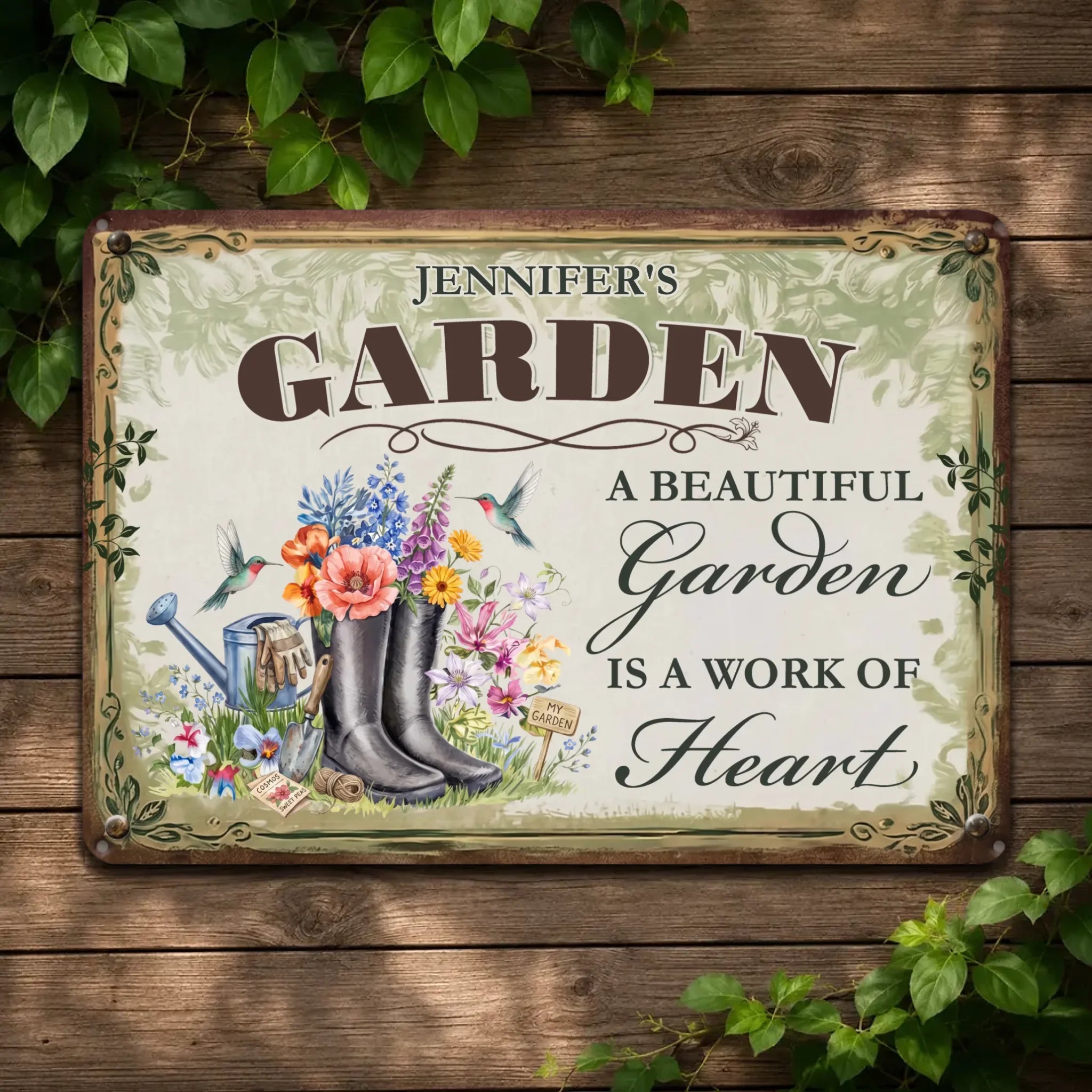 Customized Garden Metal Signs – Garden Is A Work of Heart Unique Plaque
