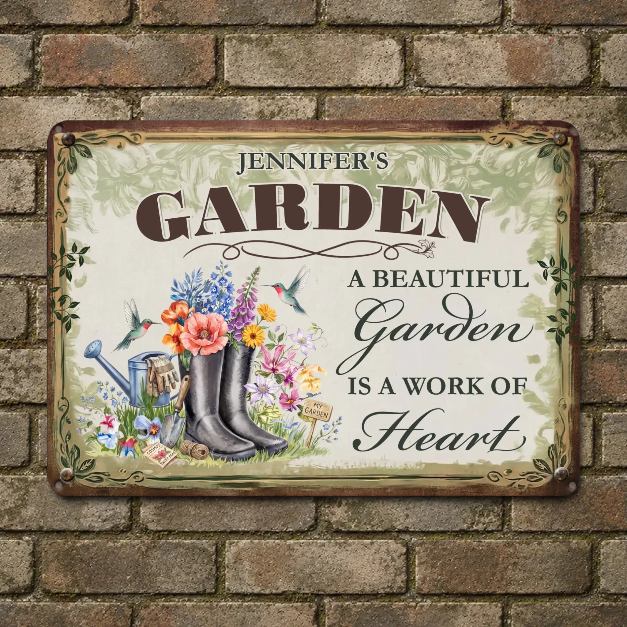 Customized Garden Metal Signs – Garden Is A Work of Heart Unique Plaque
