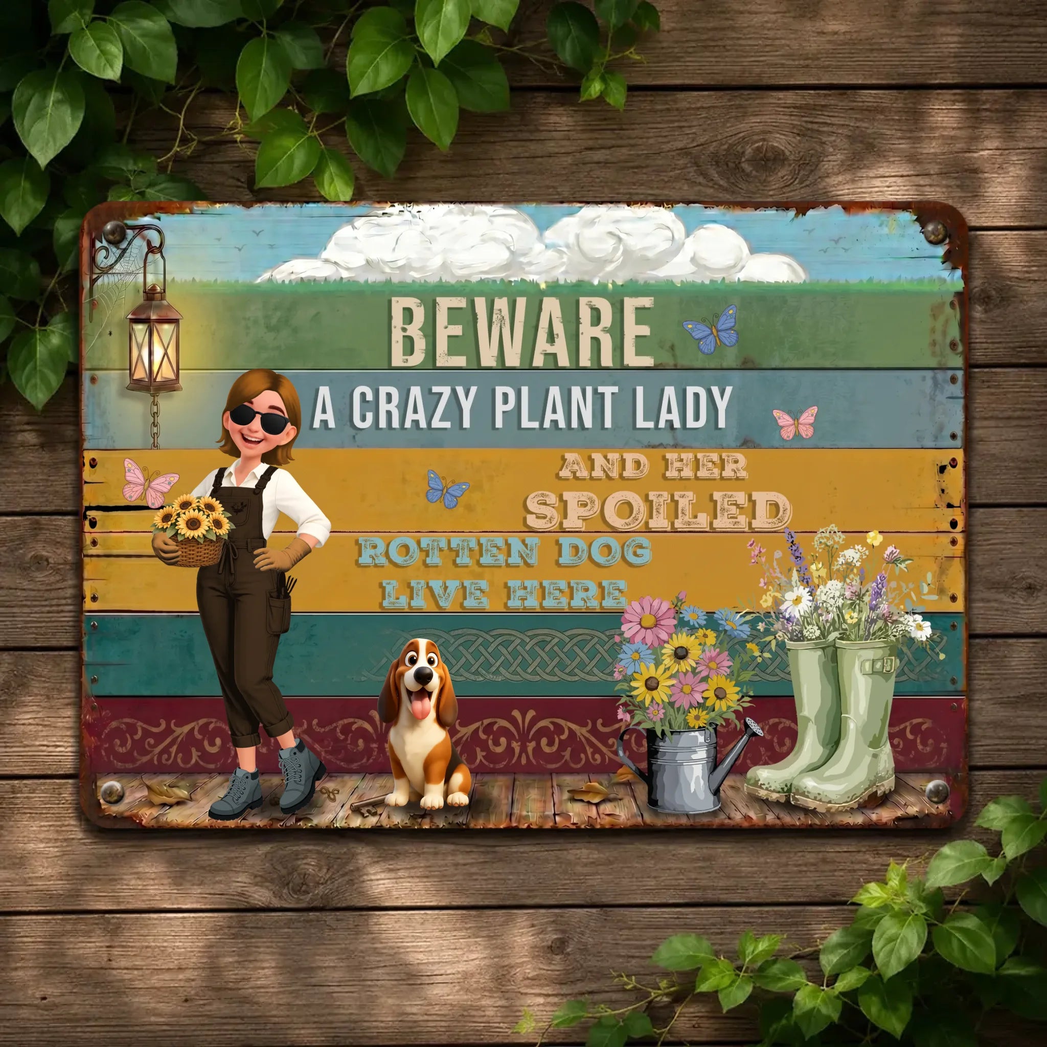 Custom Colorful Garden Metal Signs – Beware Crazy Plant Lady And Rotten Dog Live Here
