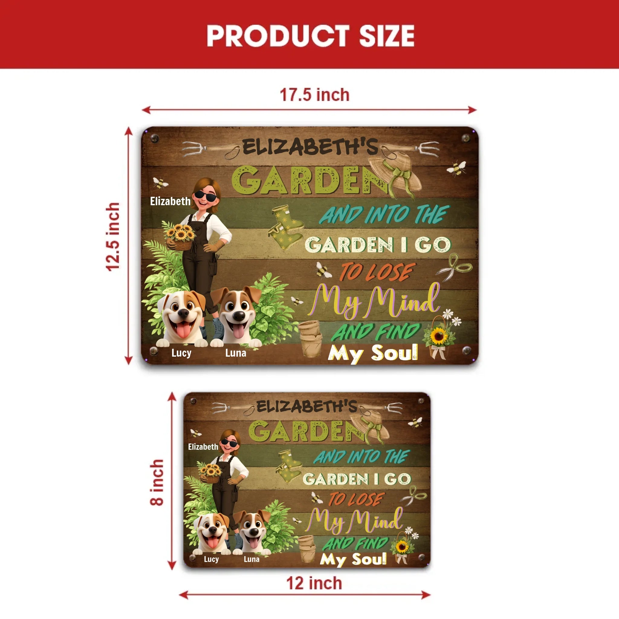 Into The Garden I Go Metal Signs – Personalized With Two Dogs Present
