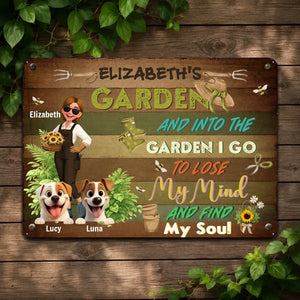 Into The Garden I Go Metal Signs – Personalized With Two Dogs Present