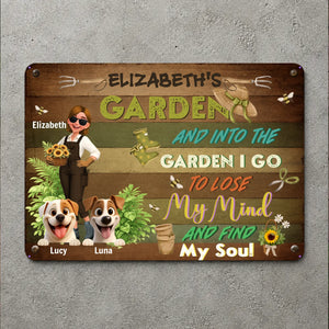Into The Garden I Go Metal Signs – Personalized With Two Dogs Present