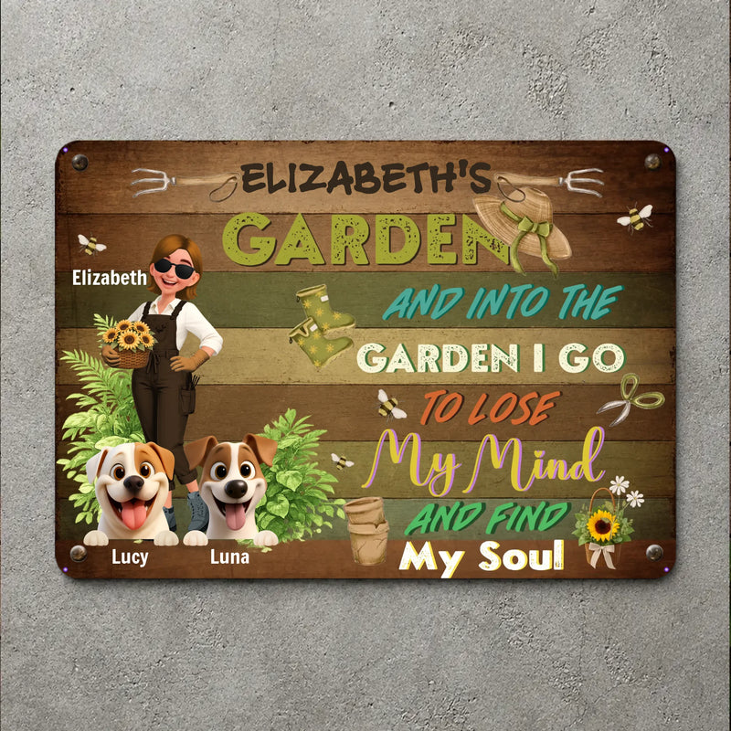 Into The Garden I Go Metal Signs – Personalized With Two Dogs Present