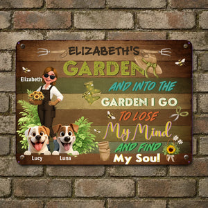 Into The Garden I Go Metal Signs – Personalized With Two Dogs Present
