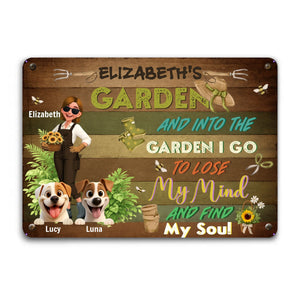 Into The Garden I Go Metal Signs – Personalized With Two Dogs Present