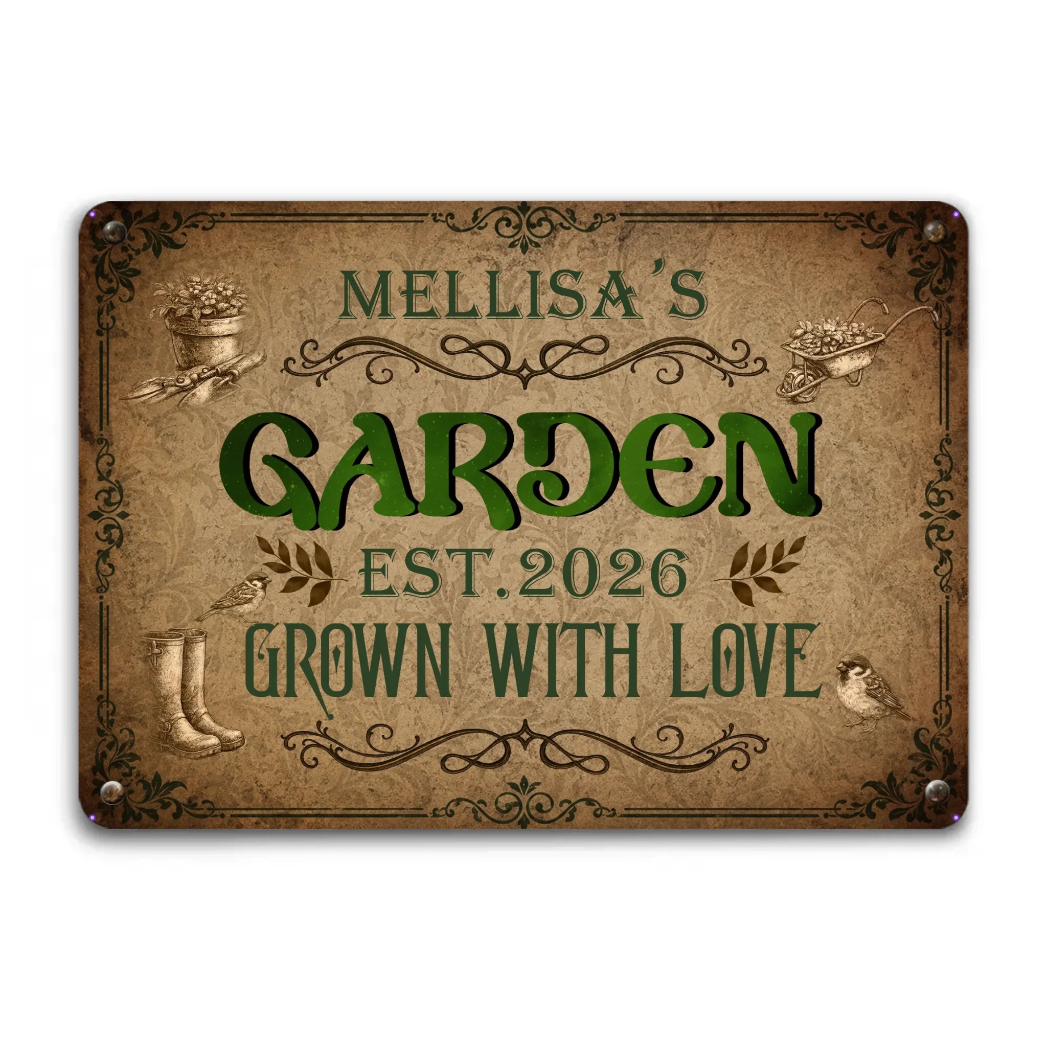 Garden Metal Signs Unique With Custom Name – Garden Grown With Love