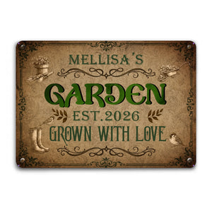 Garden Metal Signs Unique With Custom Name – Garden Grown With Love
