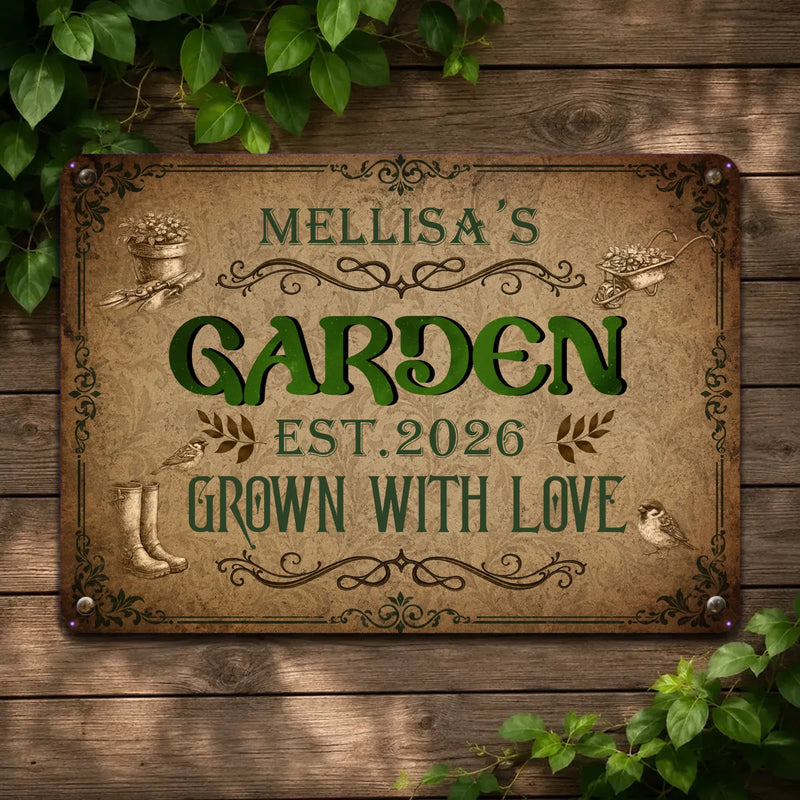Garden Metal Signs Unique With Custom Name – Garden Grown With Love