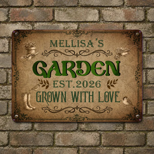 Garden Metal Signs Unique With Custom Name – Garden Grown With Love