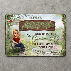 Into The Garden I Go Metal Signs – Relaxing Girl Personalized Yard Plaque