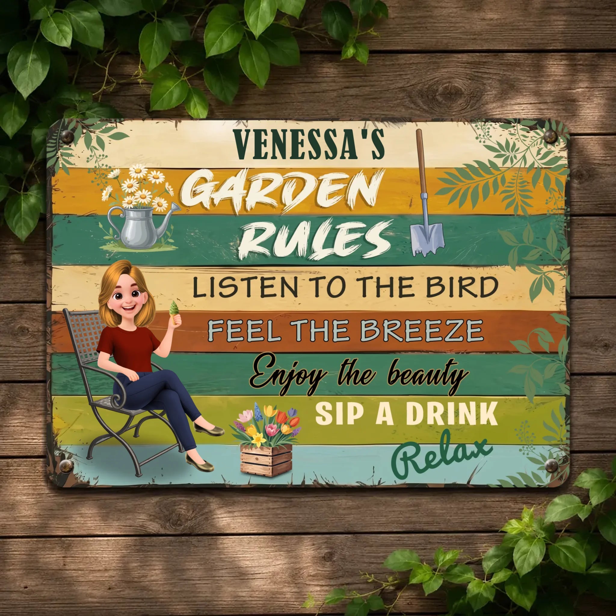 Bespoke Garden Rules Metal Signs – Listen To The Bird Plaque Gift