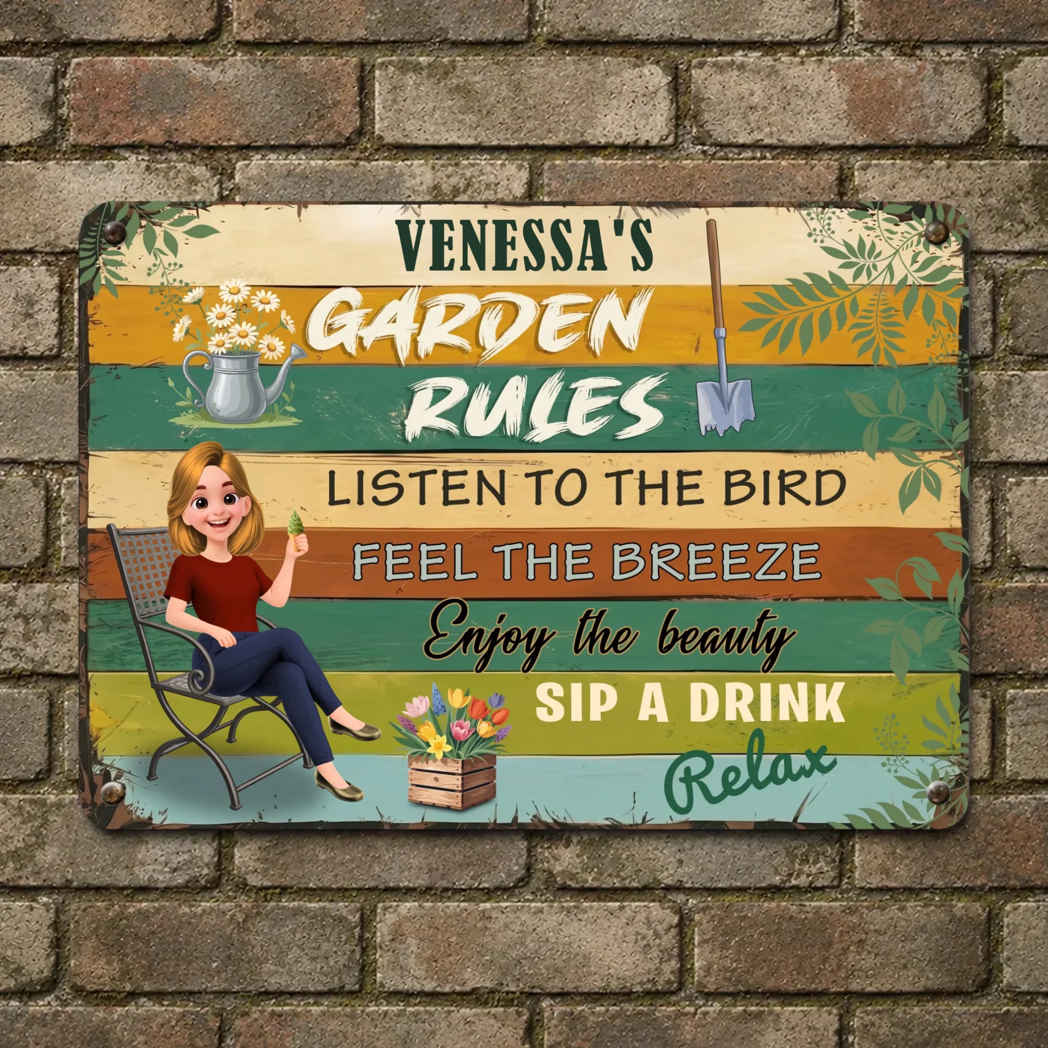 Bespoke Garden Rules Metal Signs – Listen To The Bird Plaque Gift