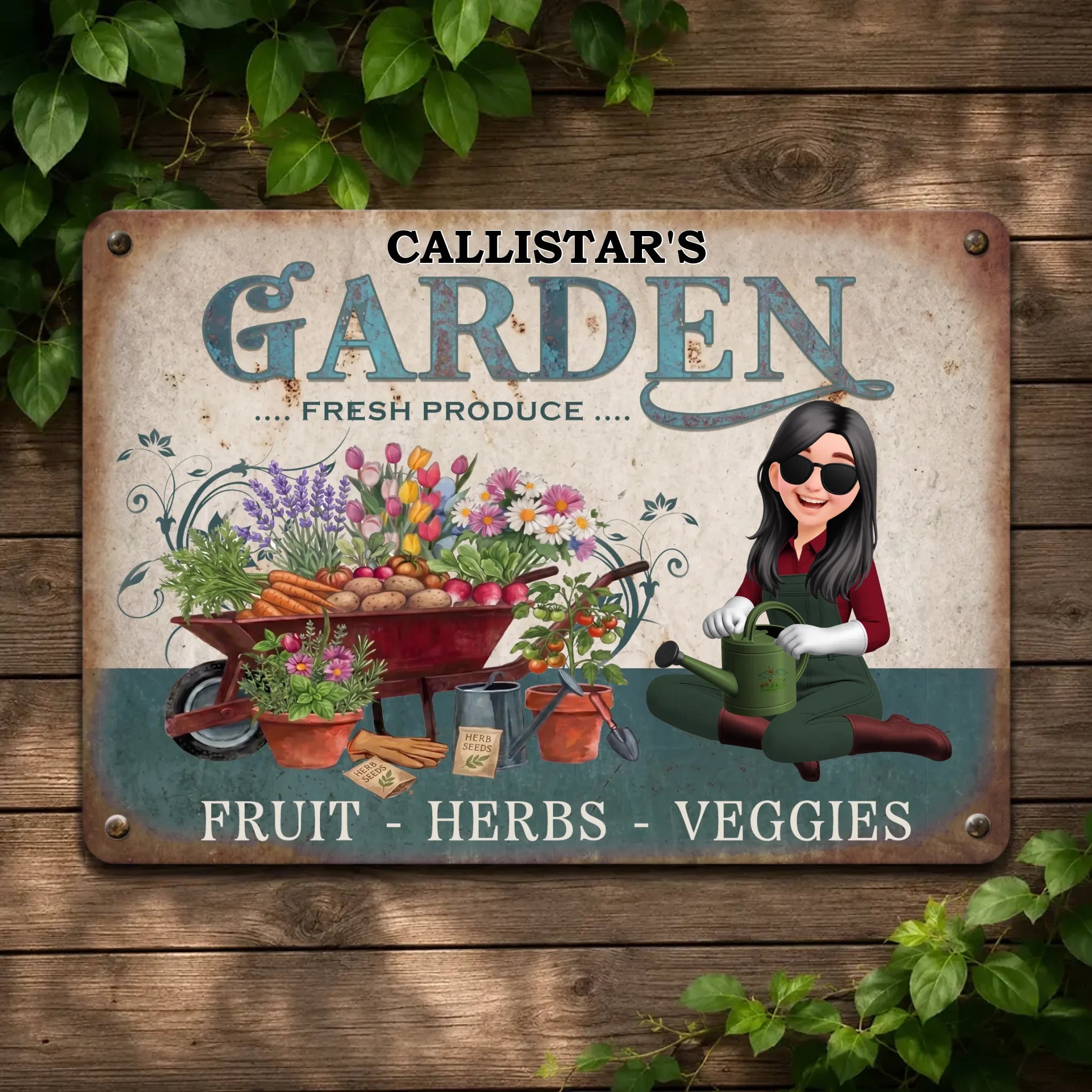 Fresh Produce Fruit Herbs Veggies Metal Signs – Custom Name For Gardeners